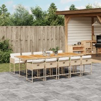  11 Piece Garden Dining Set with Cushions Beige Poly Rattan