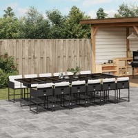  13 Piece Garden Dining Set with Cushions Black Poly Rattan
