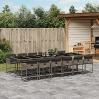  13 Piece Garden Dining Set with Cushions Grey Poly Rattan
