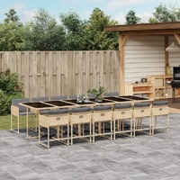  13 Piece Garden Dining Set with Cushions Mix Beige Poly Rattan
