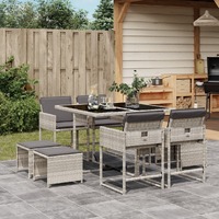  9 Piece Garden Dining Set with Cushions Light Grey Poly Rattan