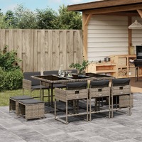  11 Piece Garden Dining Set with Cushions Grey Poly Rattan