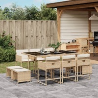  11 Piece Garden Dining Set with Cushions Beige Poly Rattan