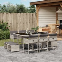  11 Piece Garden Dining Set with Cushions Light Grey Poly Rattan