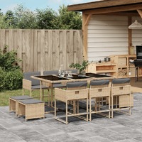  11 Piece Garden Dining Set with Cushions Mix Beige Poly Rattan