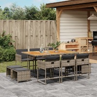 11 Piece Garden Dining Set with Cushions Grey Poly Rattan