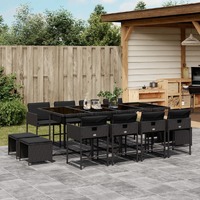  13 Piece Garden Dining Set with Cushions Black Poly Rattan