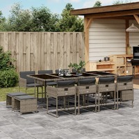  13 Piece Garden Dining Set with Cushions Grey Poly Rattan