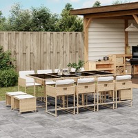  13 Piece Garden Dining Set with Cushions Beige Poly Rattan