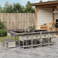  13 Piece Garden Dining Set with Cushions Light Grey Poly Rattan