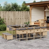  13 Piece Garden Dining Set with Cushions Mix Beige Poly Rattan