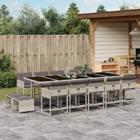  15 Piece Garden Dining Set with Cushions Light Grey Poly Rattan