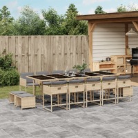 15 Piece Garden Dining Set with Cushions Mix Beige Poly Rattan