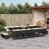  17 Piece Garden Dining Set with Cushions Black Poly Rattan