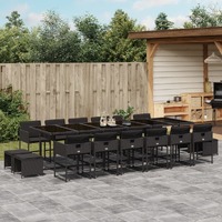  17 Piece Garden Dining Set with Cushions Black Poly Rattan