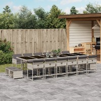 17 Piece Garden Dining Set with Cushions Light Grey Poly Rattan