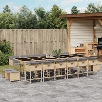  17 Piece Garden Dining Set with Cushions Mix Beige Poly Rattan
