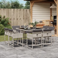  9 Piece Garden Dining Set with Cushions Light Grey Poly Rattan