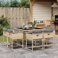  9 Piece Garden Dining Set with Cushions Mix Beige Poly Rattan
