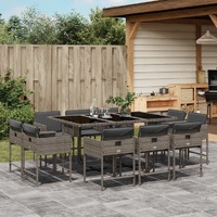 11 Piece Garden Dining Set with Cushions Grey Poly Rattan