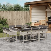  11 Piece Garden Dining Set with Cushions Light Grey Poly Rattan