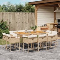  11 Piece Garden Dining Set with Cushions Beige Poly Rattan