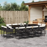  13 Piece Garden Dining Set with Cushions Black Poly Rattan