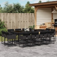  13 Piece Garden Dining Set with Cushions Black Poly Rattan