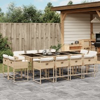  13 Piece Garden Dining Set with Cushions Beige Poly Rattan