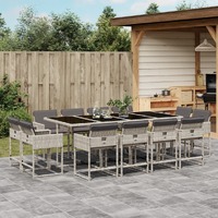  13 Piece Garden Dining Set with Cushions Light Grey Poly Rattan