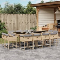  13 Piece Garden Dining Set with Cushions Mix Beige Poly Rattan