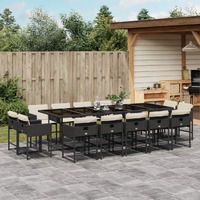  15 Piece Garden Dining Set with Cushions Black Poly Rattan