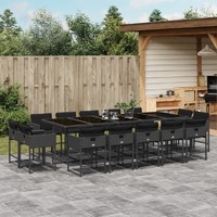  15 Piece Garden Dining Set with Cushions Black Poly Rattan
