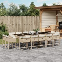  15 Piece Garden Dining Set with Cushions Beige Poly Rattan