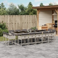  15 Piece Garden Dining Set with Cushions Light Grey Poly Rattan