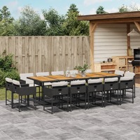  15 Piece Garden Dining Set with Cushions Black Poly Rattan