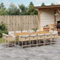  15 Piece Garden Dining Set with Cushions Beige Poly Rattan