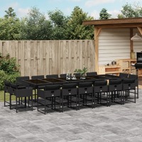  17 Piece Garden Dining Set with Cushions Black Poly Rattan