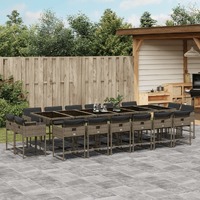  17 Piece Garden Dining Set with Cushions Grey Poly Rattan