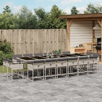  17 Piece Garden Dining Set with Cushions Light Grey Poly Rattan