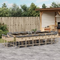  17 Piece Garden Dining Set with Cushions Mix Beige Poly Rattan