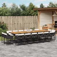  17 Piece Garden Dining Set with Cushions Black Poly Rattan