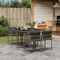  5 Piece Garden Dining Set with Cushions Grey Poly Rattan