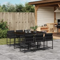  7 Piece Garden Dining Set with Cushions Black Poly Rattan