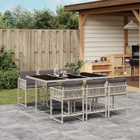  7 Piece Garden Dining Set with Cushions Light Grey Poly Rattan