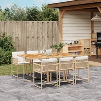  7 Piece Garden Dining Set with Cushions Beige Poly Rattan