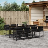  9 Piece Garden Dining Set with Cushions Black Poly Rattan