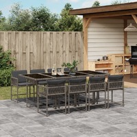  9 Piece Garden Dining Set with Cushions Grey Poly Rattan