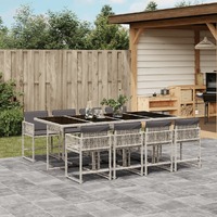  9 Piece Garden Dining Set with Cushions Light Grey Poly Rattan