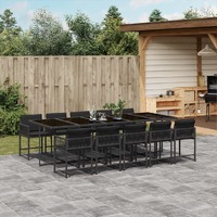  11 Piece Garden Dining Set with Cushions Black Poly Rattan